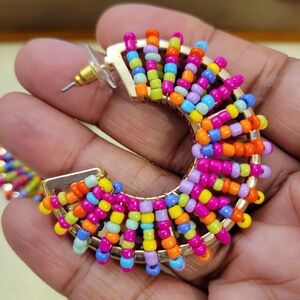 Beaded Hoop Earrings / Candy Colored / Pierced